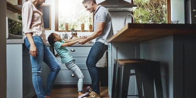 family spending time in kitchen